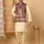 Silk blend beige kurta and churidar with paisley printed maroon nehru jacket