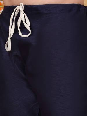 Silk blend navy blue kurta and churidar with paisley printed navy blue nehru jacket 5