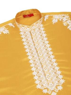 Ethnic embroidered mandarin collor cotton silk mustard kurta 4