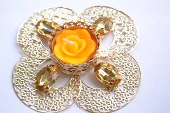 Floral Ornate Metallic Rangoli Centre Wax interchangable and Refill Diwali Diya 1