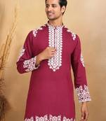 Ethnic embroidered mandarin collor cotton silk purple kurta