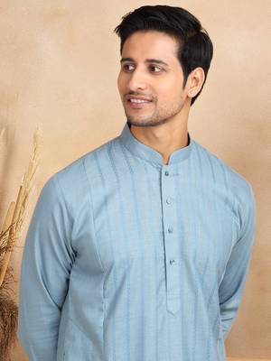 Blue Cotton Printed Kurta For Mens 1