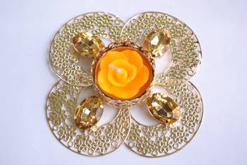 Floral Ornate Metallic Rangoli Centre Wax interchangable and Refill Diwali Diya 2