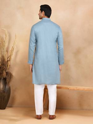 Blue Cotton Printed Kurta For Mens 3