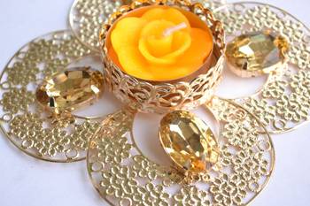 Floral Ornate Metallic Rangoli Centre Wax interchangable and Refill Diwali Diya 3