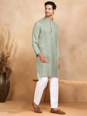 Green cotton printed kurta for mens 2