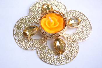 Floral Ornate Metallic Rangoli Centre Wax interchangable and Refill Diwali Diya 4