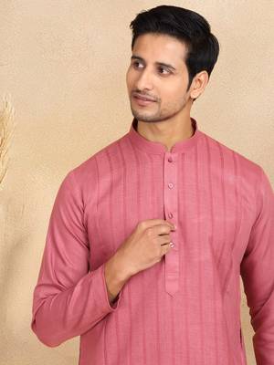 Pink cotton printed kurta for mens 1