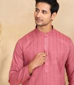 Pink cotton printed kurta for mens