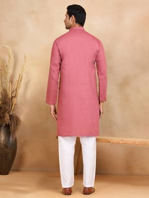 Pink cotton printed kurta for mens 3