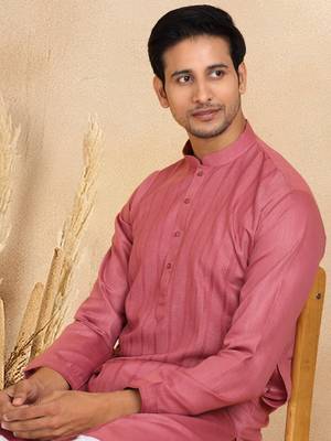 Pink cotton printed kurta for mens 4