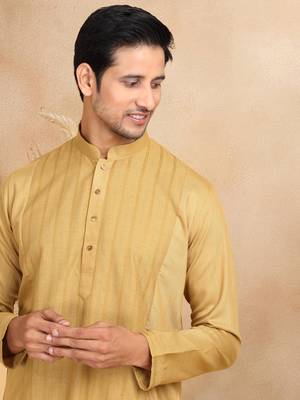 Yellow cotton printed kurta for mens 1