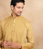 Yellow cotton printed kurta for mens