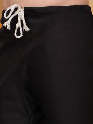 Silk blend black kurta and churidar with paisley printed maroon nehru jacket 5