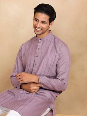 Purple Cotton Printed Kurta For Mens 1