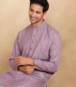Purple Cotton Printed Kurta For Mens