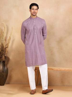 Purple Cotton Printed Kurta For Mens 2