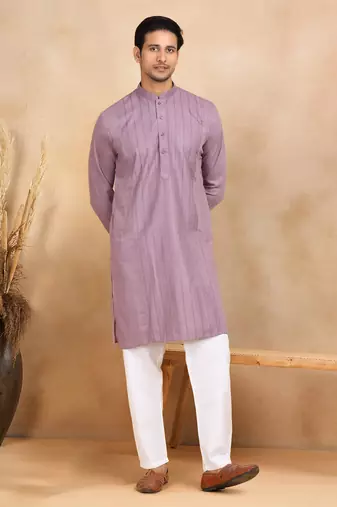 Purple Cotton Printed Kurta For Mens