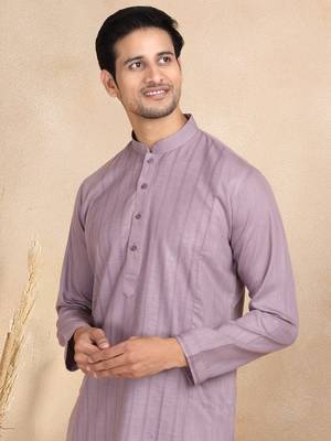 Purple Cotton Printed Kurta For Mens 4