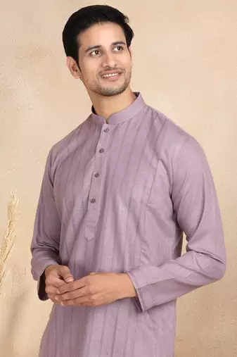 Purple Cotton Printed Kurta For Mens
