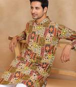 Ethnic motifs printed rayon green kurta