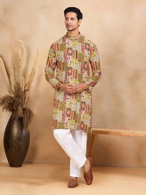 Ethnic motifs printed rayon green kurta 2