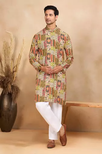 Ethnic motifs printed rayon green kurta