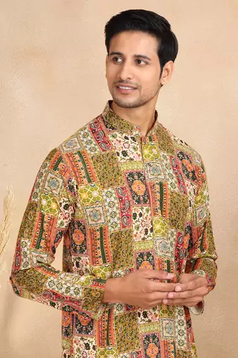 Ethnic motifs printed rayon green kurta