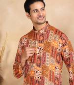 Ethnic motifs printed rayon orange kurta