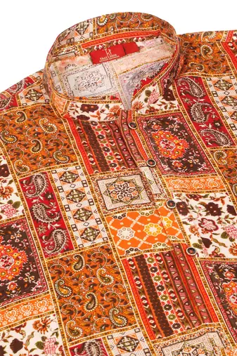 Ethnic motifs printed rayon orange kurta