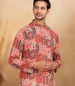 Ethnic motifs printed rayon red kurta