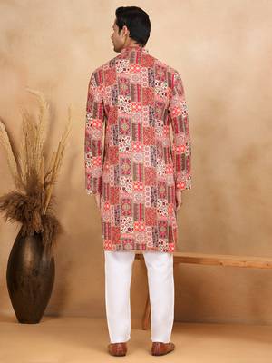 Ethnic motifs printed rayon red kurta 3