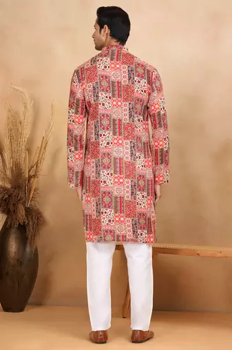 Ethnic motifs printed rayon red kurta