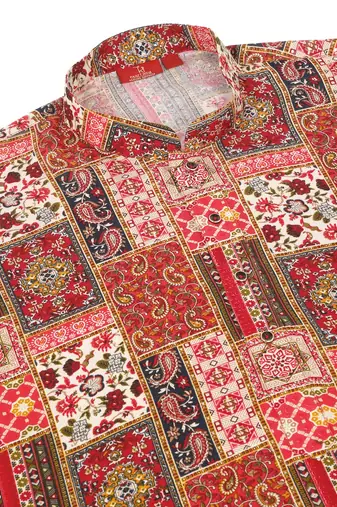 Ethnic motifs printed rayon red kurta
