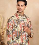 Ethnic motifs printed rayon yellow kurta