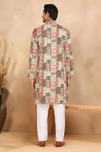 Ethnic motifs printed rayon yellow kurta