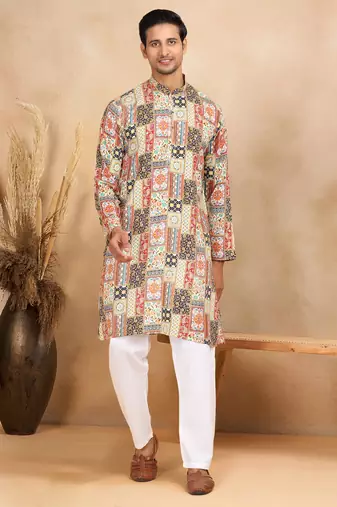 Ethnic motifs printed rayon yellow kurta