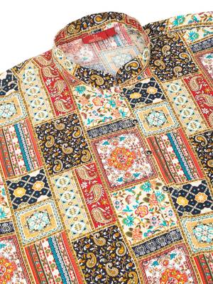 Ethnic motifs printed rayon yellow kurta 5