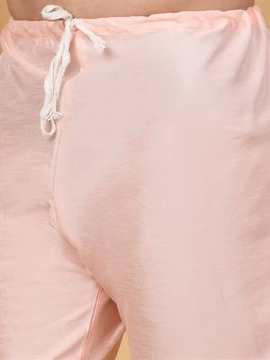 Silk blend peach kurta and churidar with embroidered cream nehru jacket 5