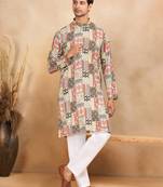 Ethnic motif printed rayon yellow kurta and pyjama