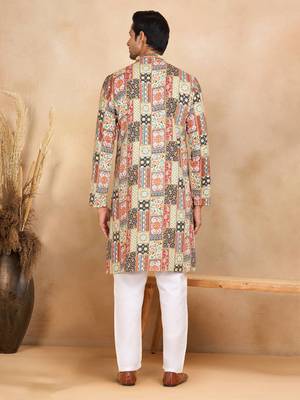 Ethnic motif printed rayon yellow kurta and pyjama 3