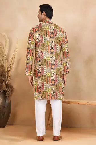 Ethnic motif printed rayon green kurta and pyjama