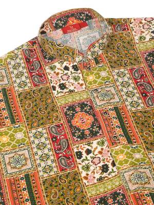Ethnic motif printed rayon green kurta and pyjama 4