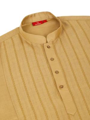 cotton zari striped mandarin collar mustard kurta pyjama set 4