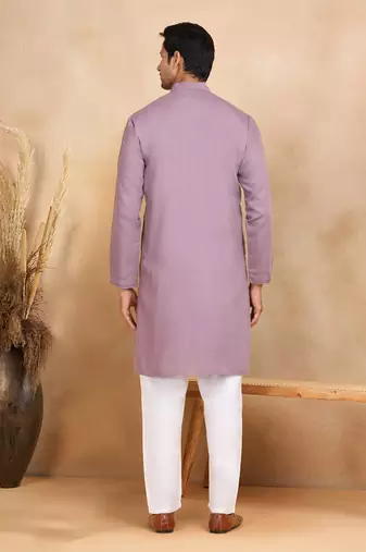 cotton zari striped mandarin collar mauve kurta pyjama set