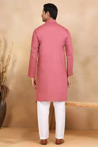 cotton zari striped mandarin collar maroon kurta pyjama set