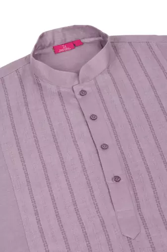 cotton zari striped mandarin collar mauve kurta pyjama set