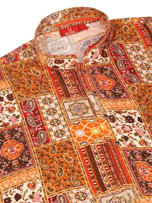 Ethnic motif printed rayon orange kurta and pyjama 4