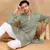 cotton zari striped mandarin collar green kurta pyjama set