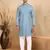 cotton zari striped mandarin collar blue kurta and pyjama